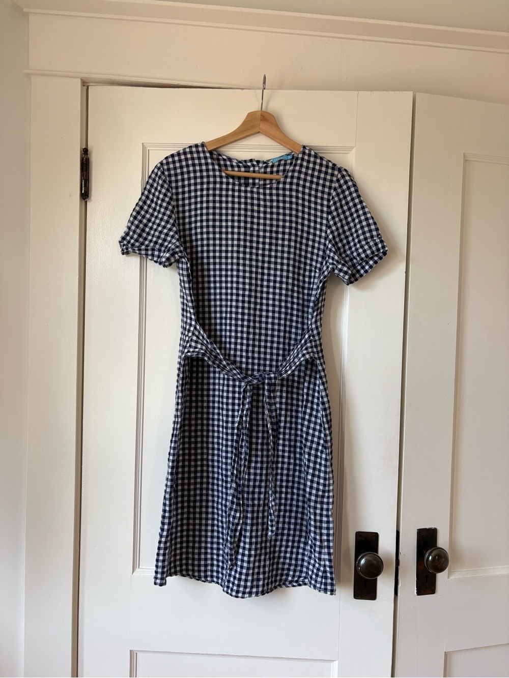 J. McLaughlin Sadie Gingham Dress Linen Cotton Tie Waist Casual Size 4